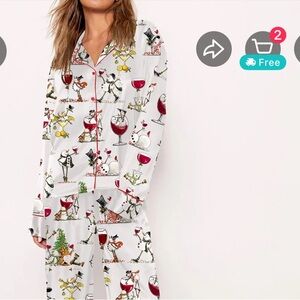 Women's Festive Wine Print Pajama Set